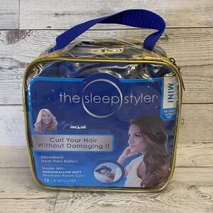 The Sleep Styler Mini Heat Free Hair Rollers 12pc Blue Hook Loop Women Curlers